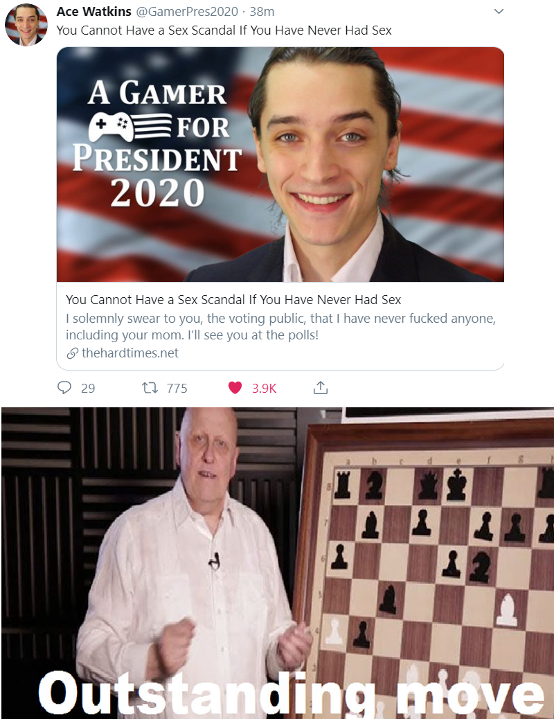 a man in a white shirt and tie standing next to a chess board