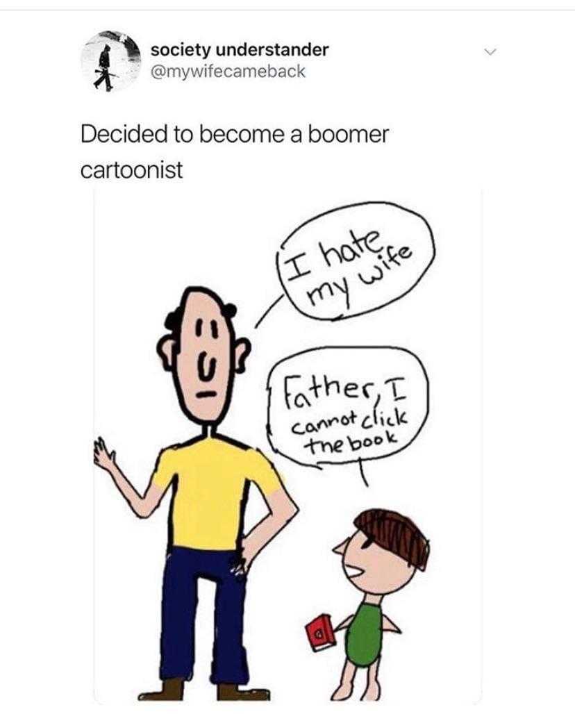 a cartoon of a man and a child with a caption saying it ' s not a joke