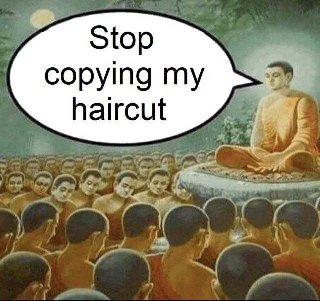 there is a picture of a buddha sitting on a large group of people