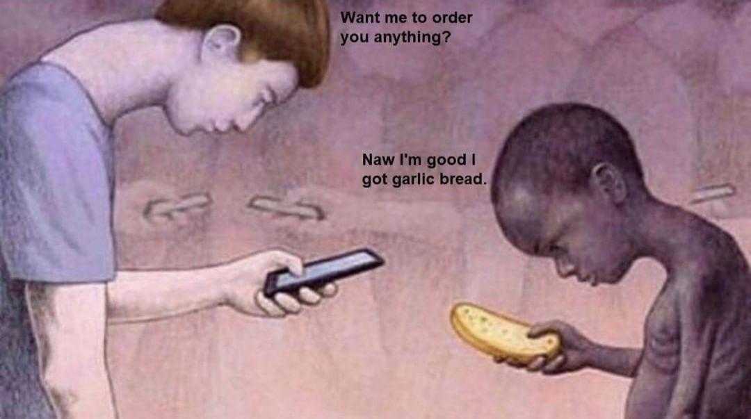 cartoon of a boy holding a banana and a cell phone