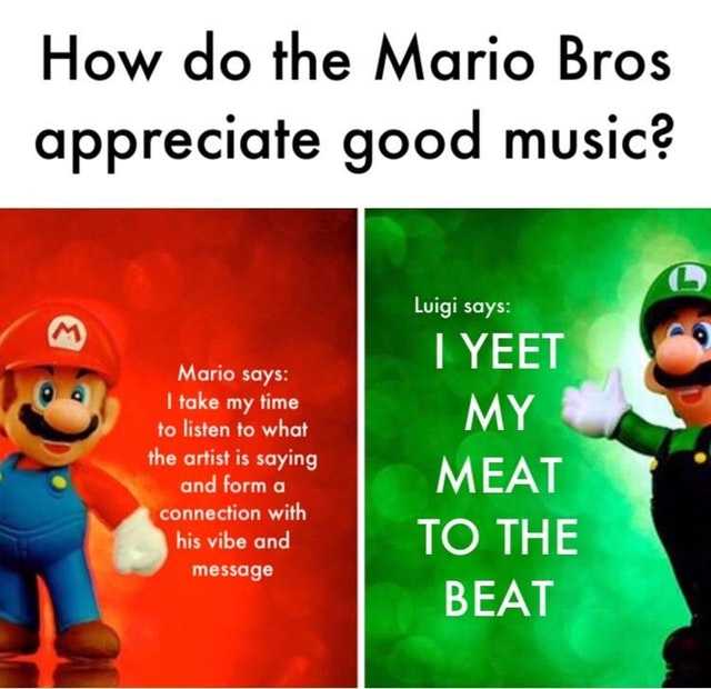 two pictures of mario bros characters with a caption of the same character