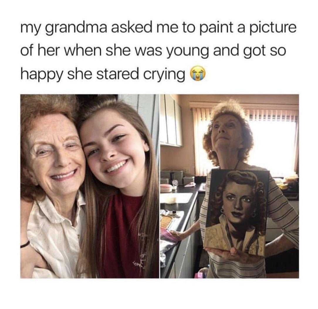 a woman and a girl are posing for a picture with a picture of a woman