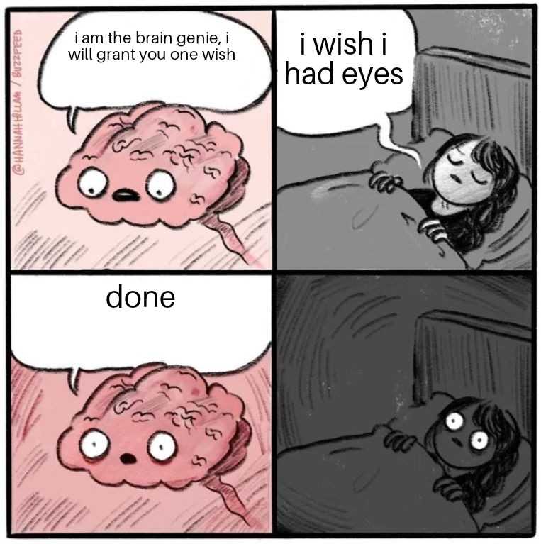 a cartoon of a woman sitting in bed with a brain on her head