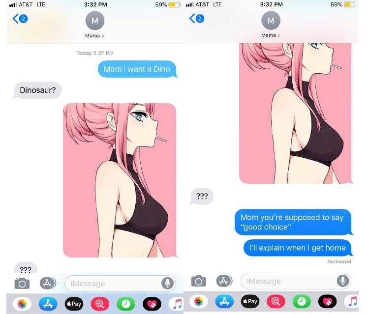 a close up of a text message with a picture of a woman in a bra