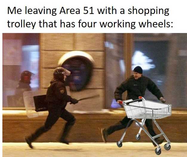 araff pushing a shopping cart with a shopping trolley that has four working wheels