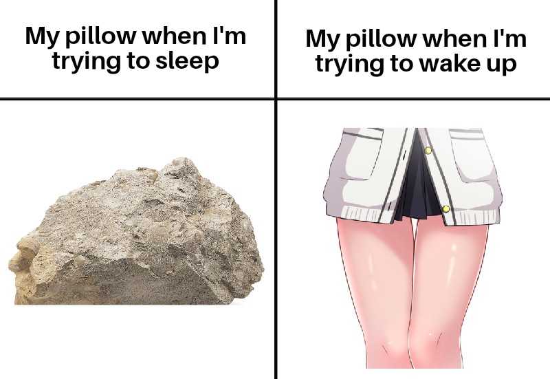 image of a rock and a woman ' s legs with the caption of a pillow