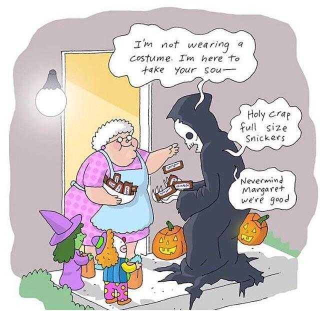 cartoon of a woman in a witch costume and a man in a witch costume