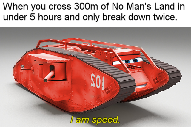 there is a red tank with a number on it and a caption that reads, when you cross 300