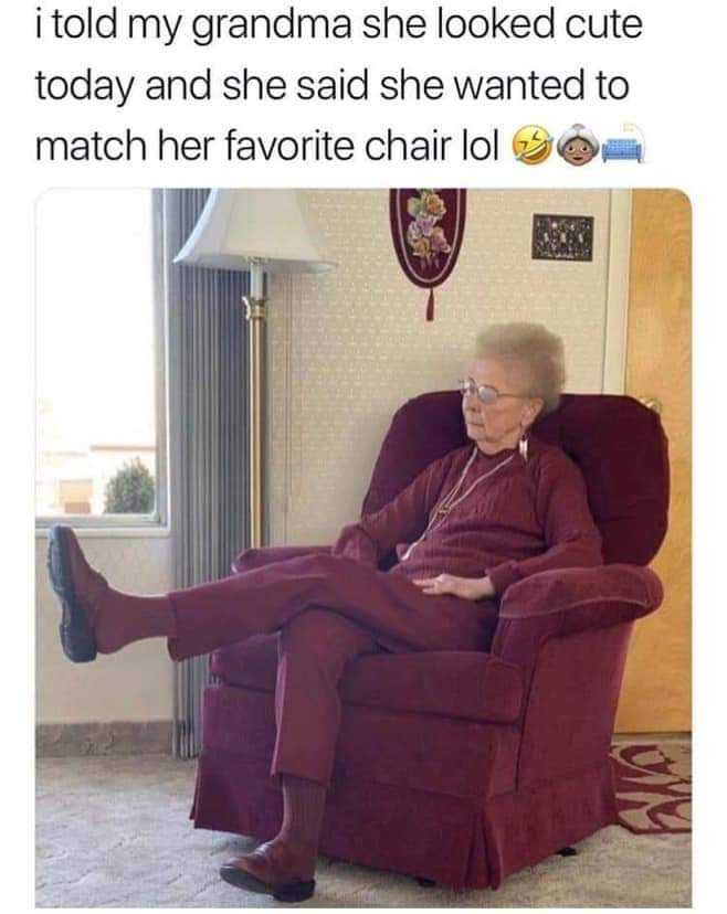 araffed grandma sitting in a chair with her feet up