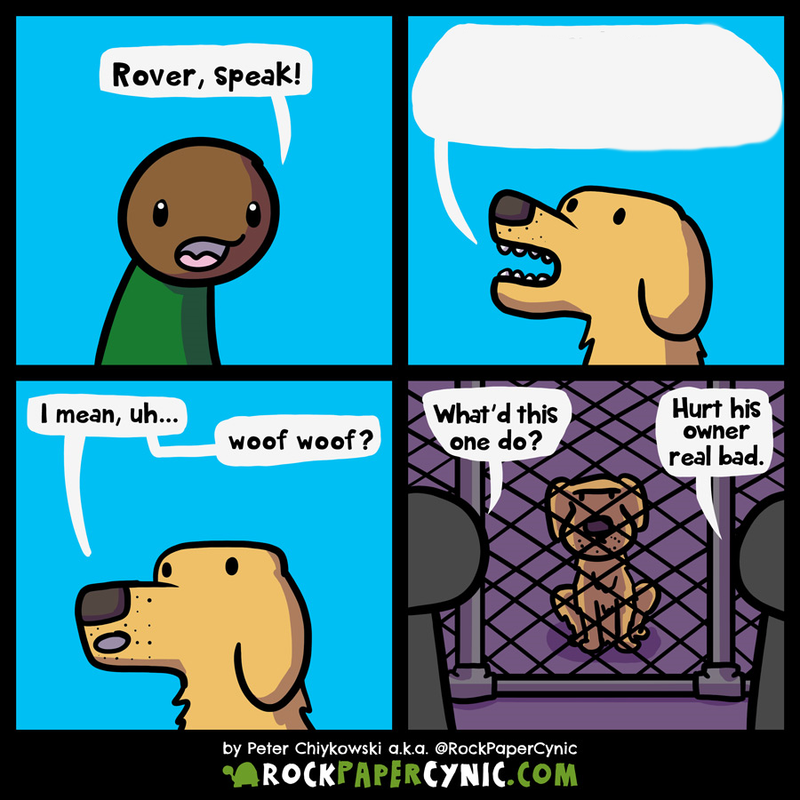 a cartoon of a dog sitting in a car with a speech bubble above it