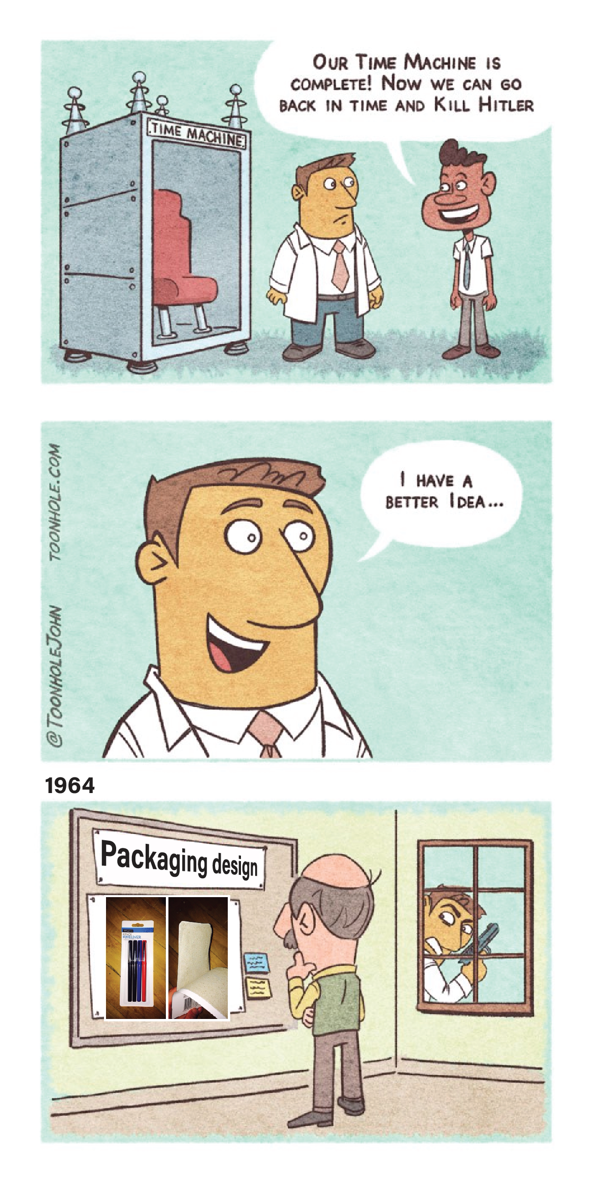 a cartoon of a man is talking to another man about a package