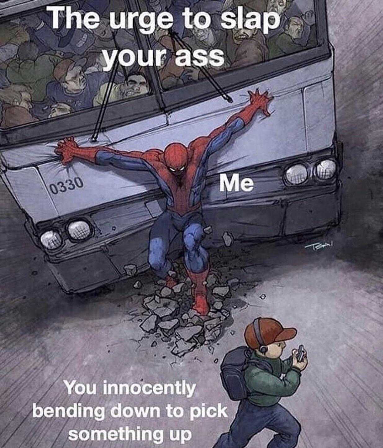 spider - man on the bus with a man standing next to it