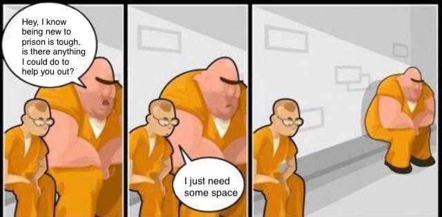 cartoon of a man in orange robes sitting in a jail cell