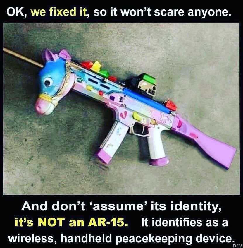 there is a toy gun with a unicorn on it and a quote