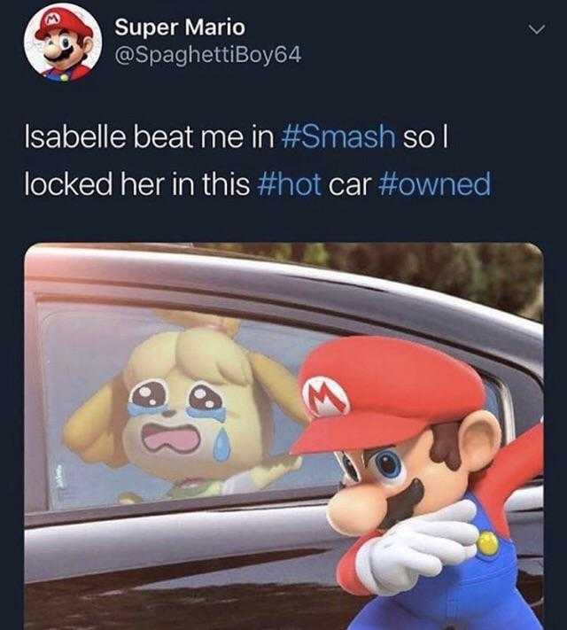 a close up of a person in a car with a nintendo character on the window