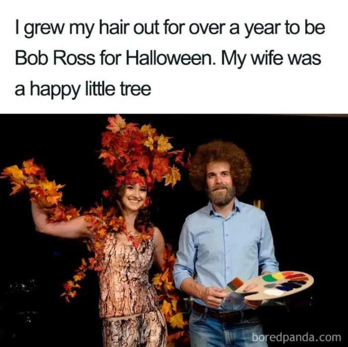 a man and woman dressed up in costumes for halloween