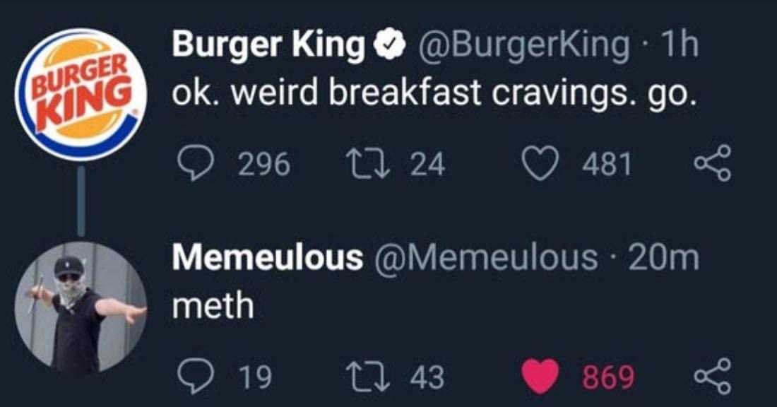 a close up of a twitter post with a burger king logo