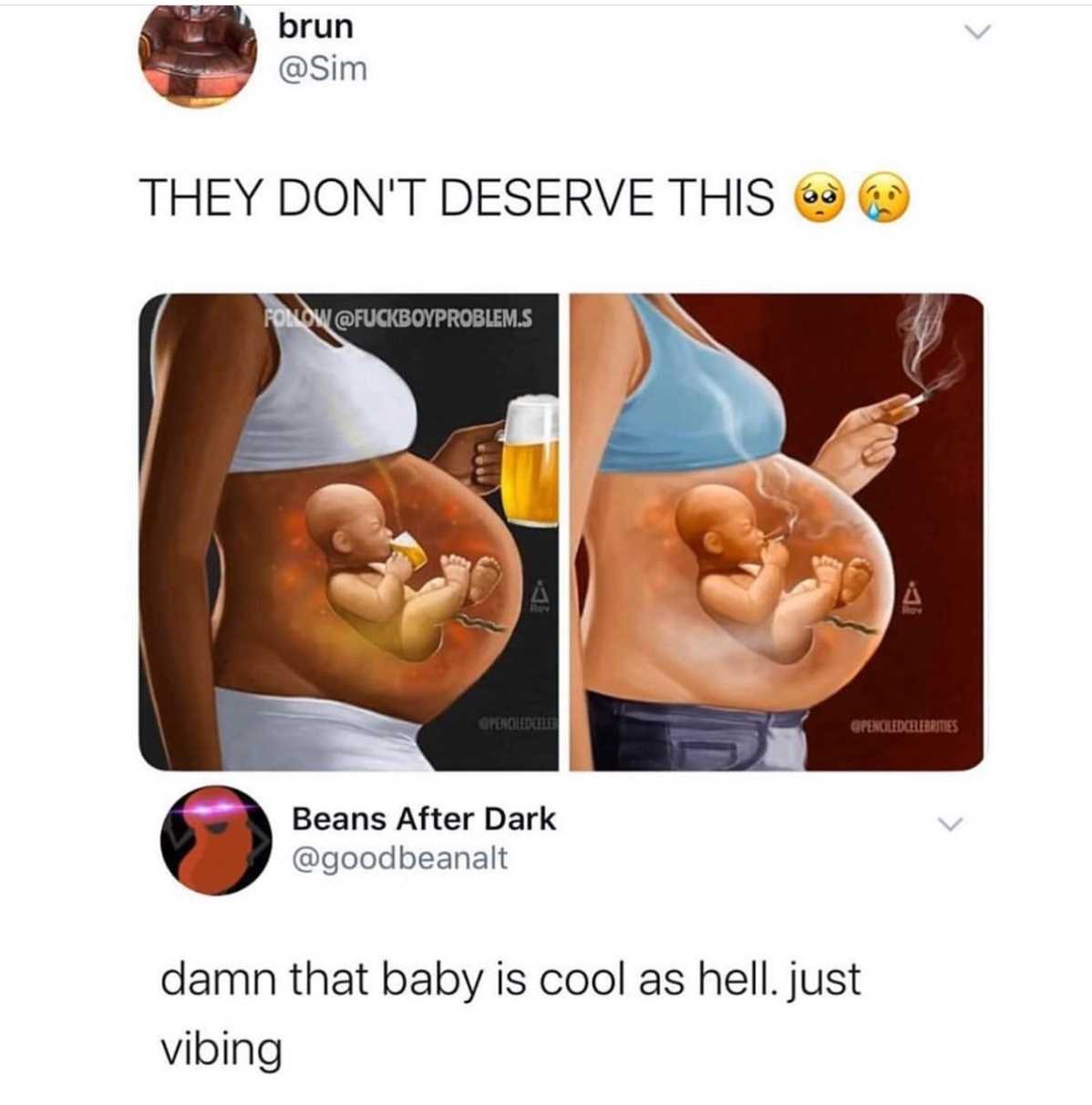 a woman with a baby in her belly and a man with a glass of beer