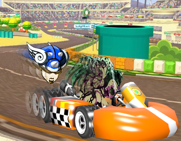 image of a cartoon character driving a kart car