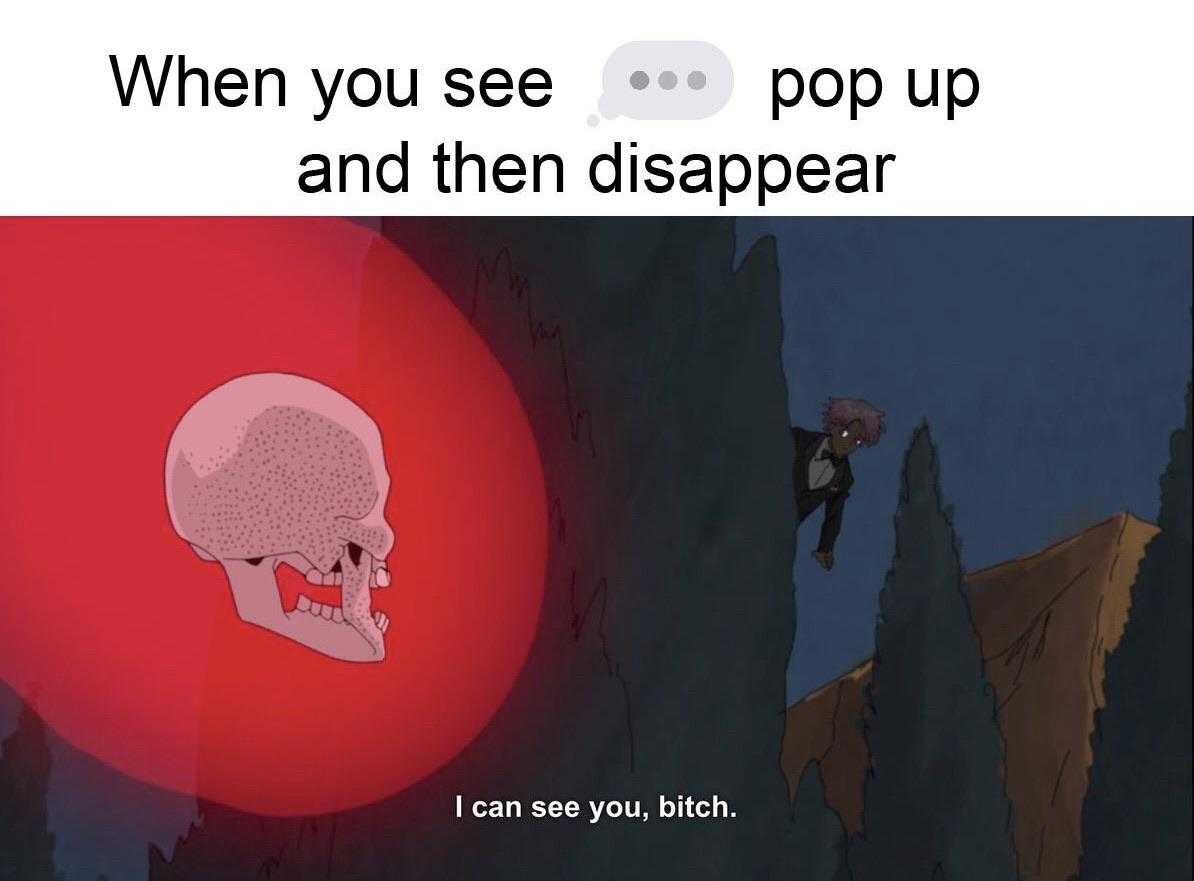 image of a cartoon skull with a caption of a person on a cliff