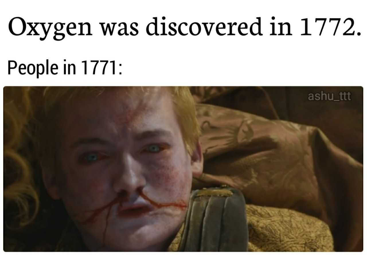 image of a woman with a wound face and a caption of oxygen was discovered in 17 72 people in 17 71