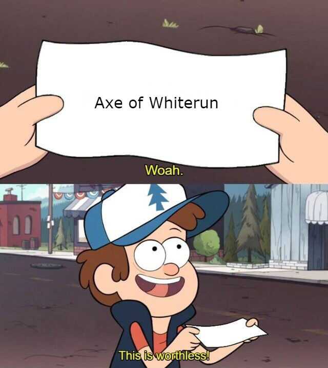 cartoon of a man holding a sign that says axe of whiterun wear