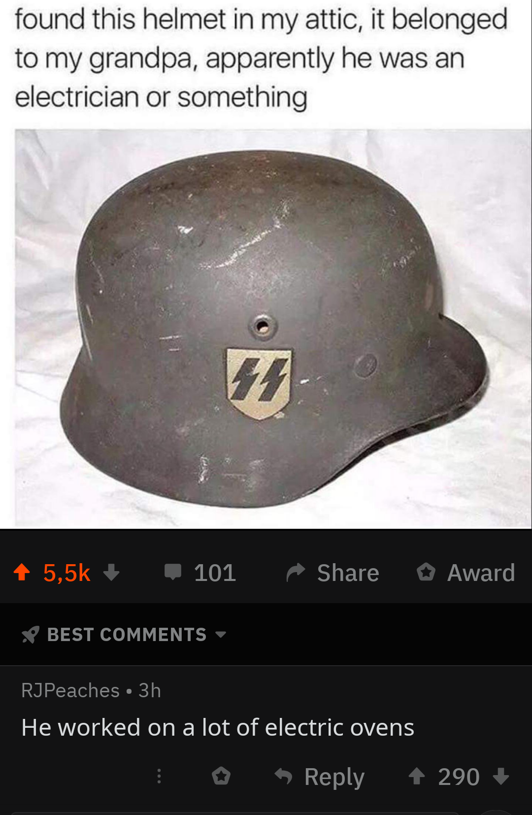 a close up of a helmet on a bed with a caption