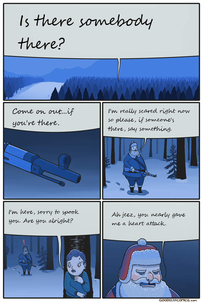 cartoon of a comic strip about a man who is in the woods