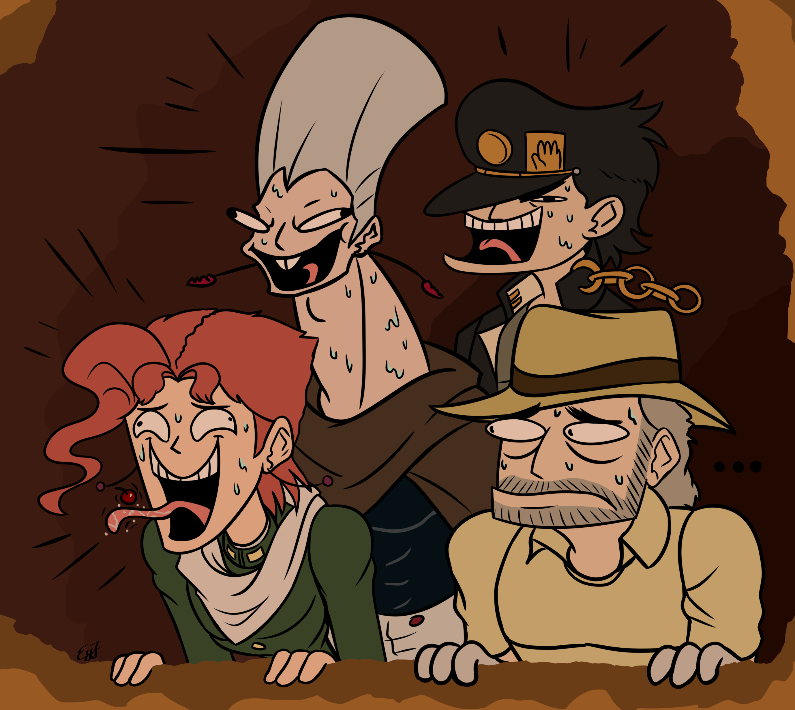 cartoon of three people with a hat and a beard and a hat on