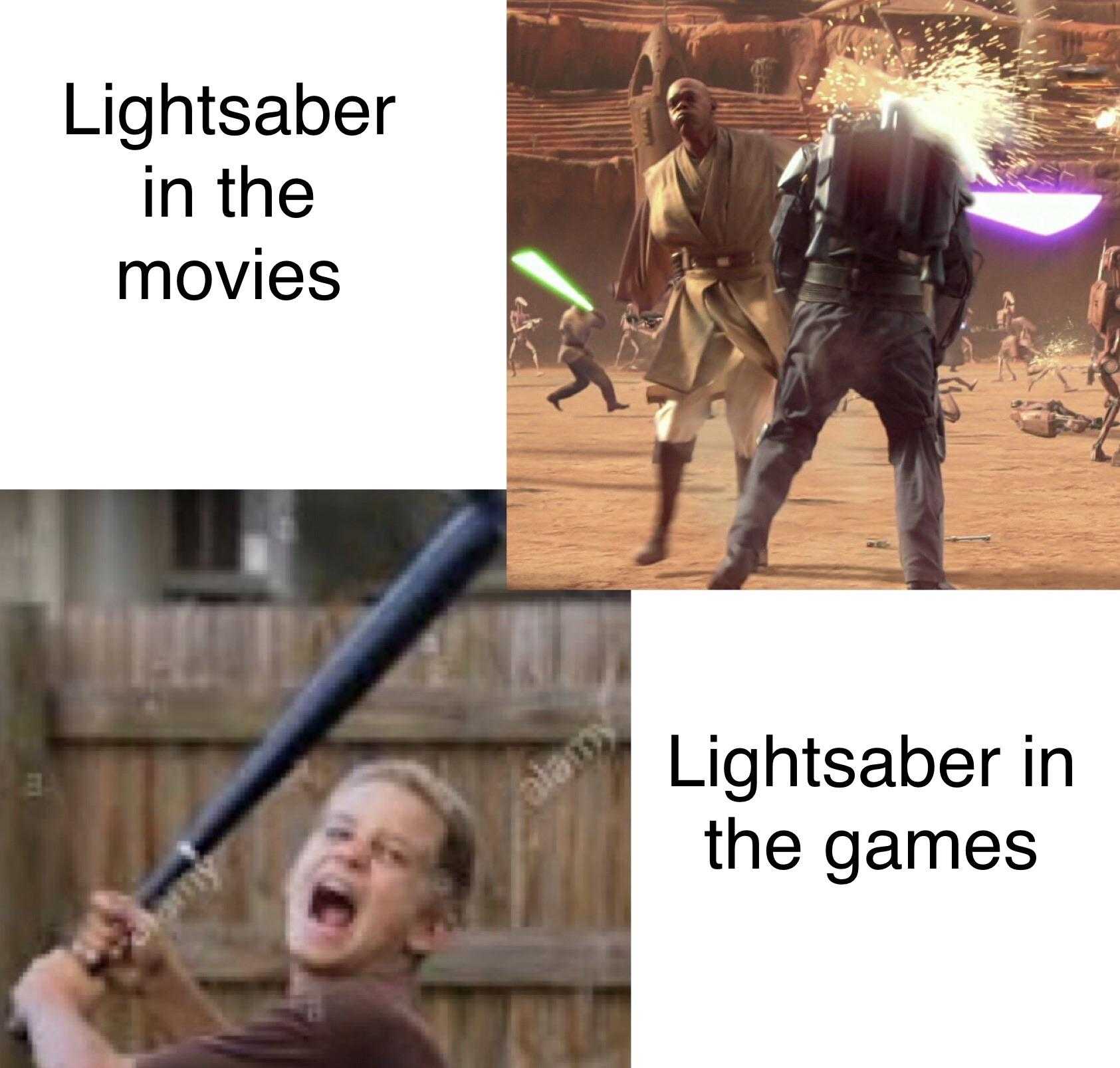 image of a kid holding a bat and a light saber in the movies