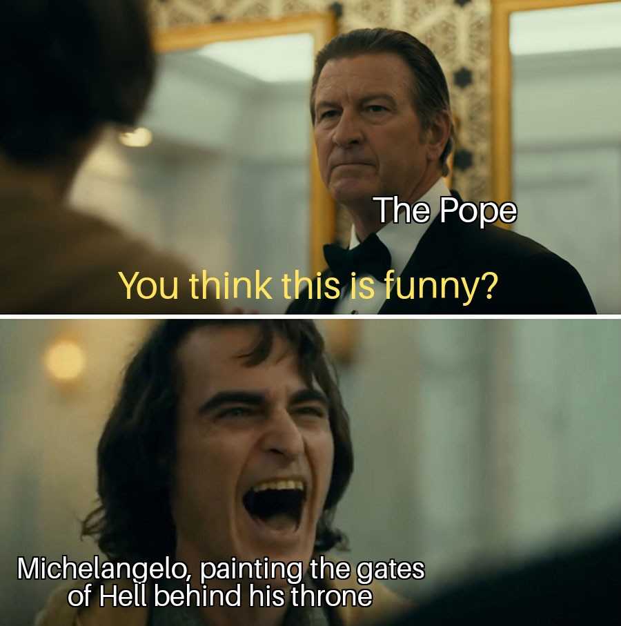 image of a man laughing and laughing with a caption of the pope you think this is funny?