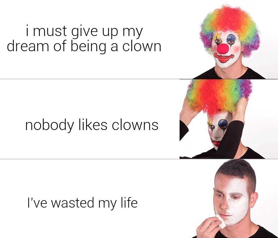 there are four different pictures of a clown with different expressions