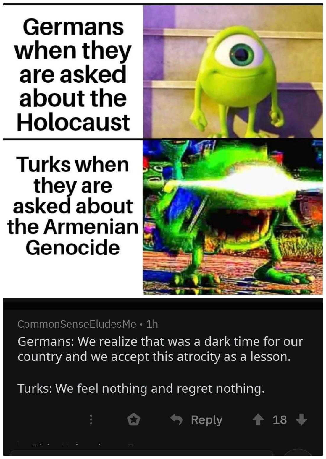 a green alien with a light saber and a caption that reads, germany are asked about the holocaust