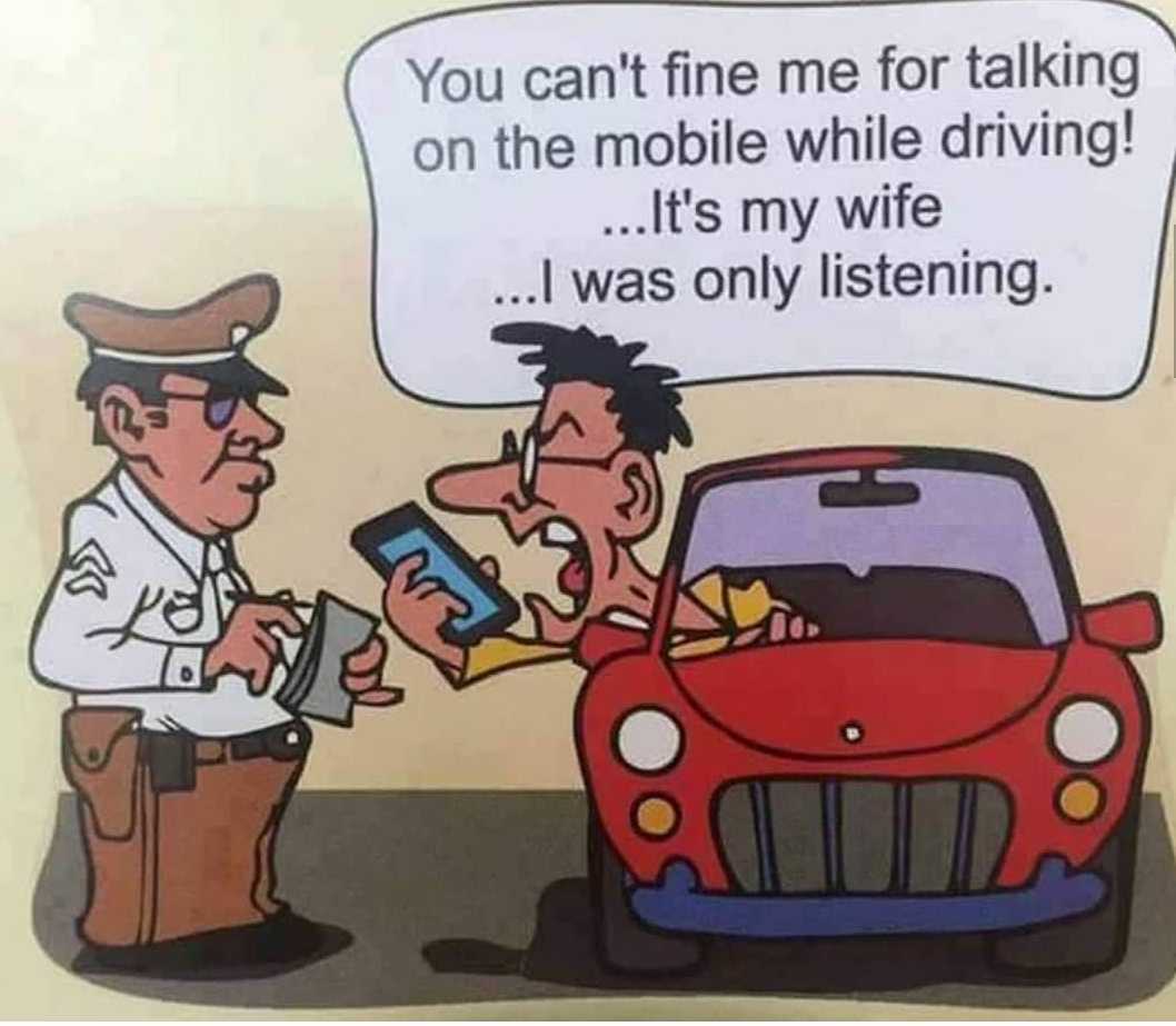 cartoon of a man talking to a woman while driving a car