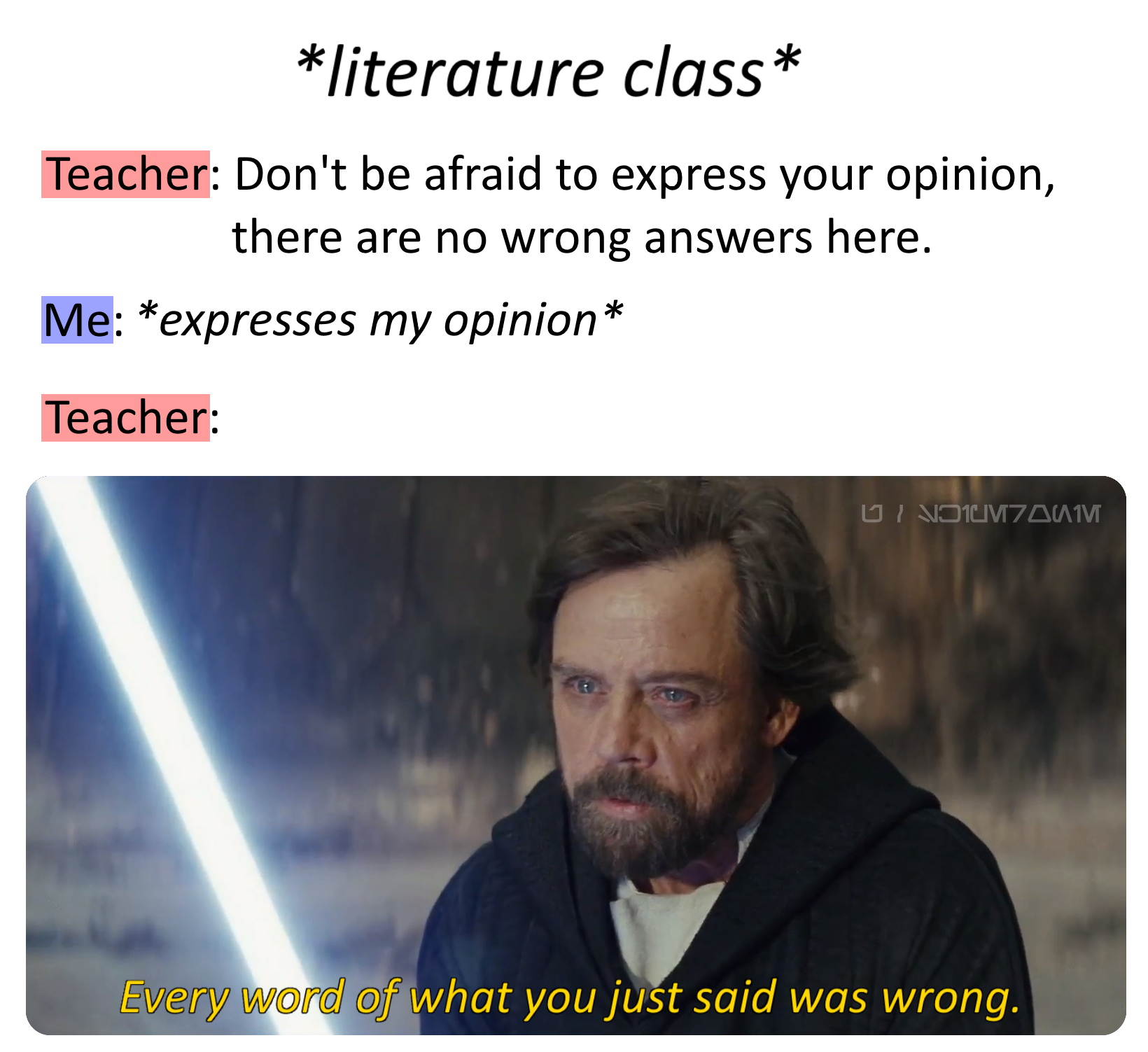 a picture taken from a text message that reads, ' teacher don ' t be afraid to express your opinion, there are no wrong answers here