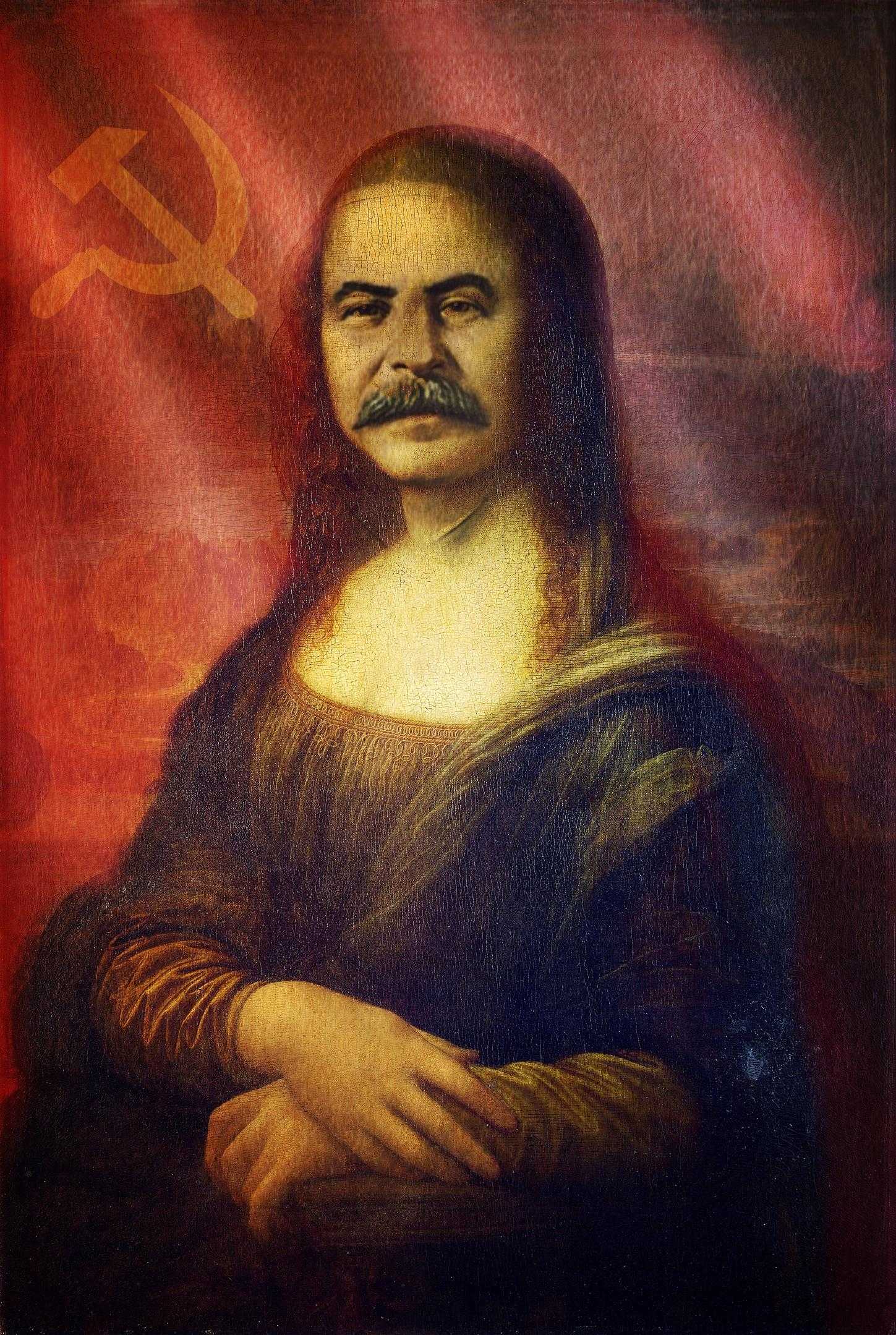 painting of a man with a mustache and a communist hammer