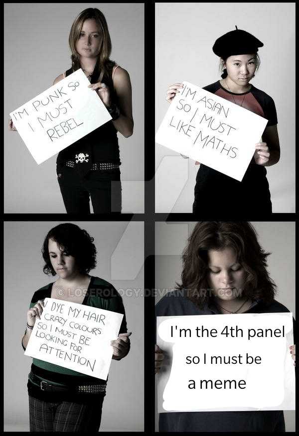 four different pictures of a woman holding signs with different expressions