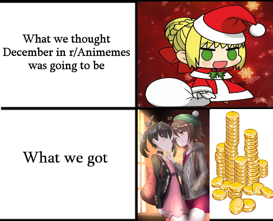 a picture taken from a video game showing a girl in a santa hat and a pile of gold coins