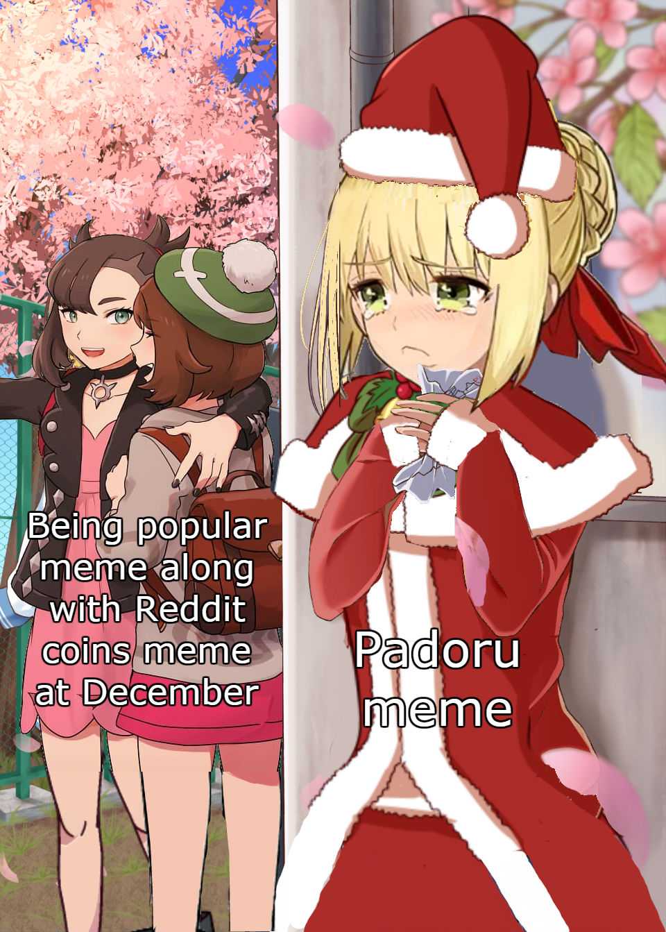 anime girl in santa outfit with text that reads being popular x - men alone with reddit