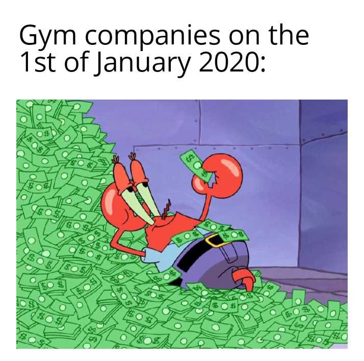 a cartoon character sitting on a pile of money with the capt gym companies on the 1st of january 2020