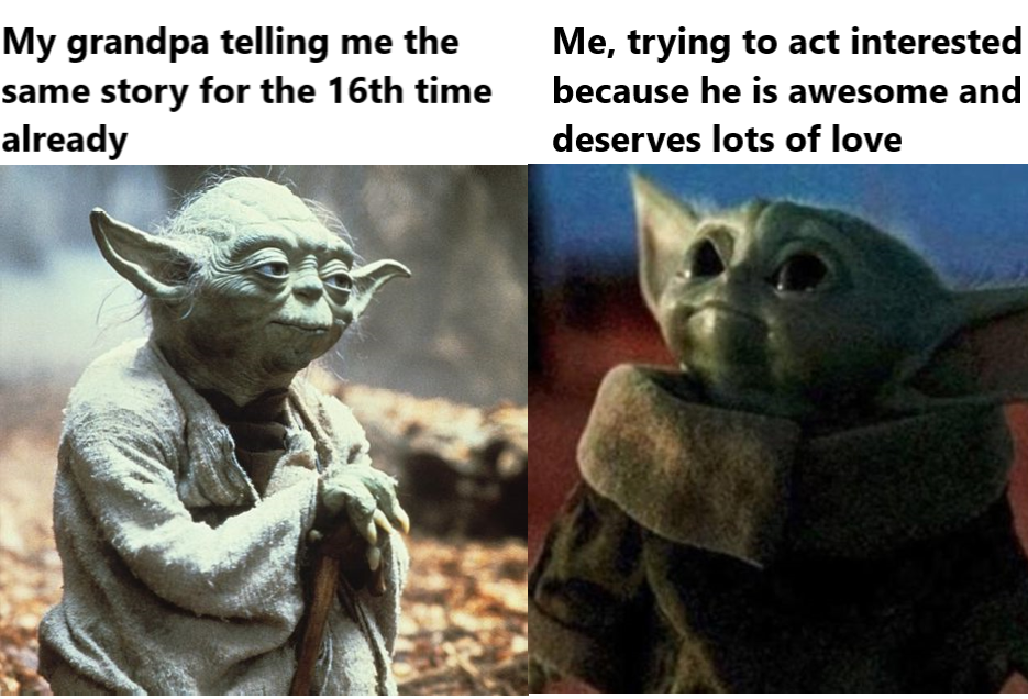 a close up of two pictures of yoda and a child