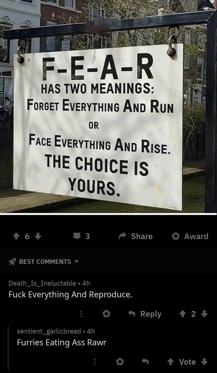 there is a sign that says fear has two meanings