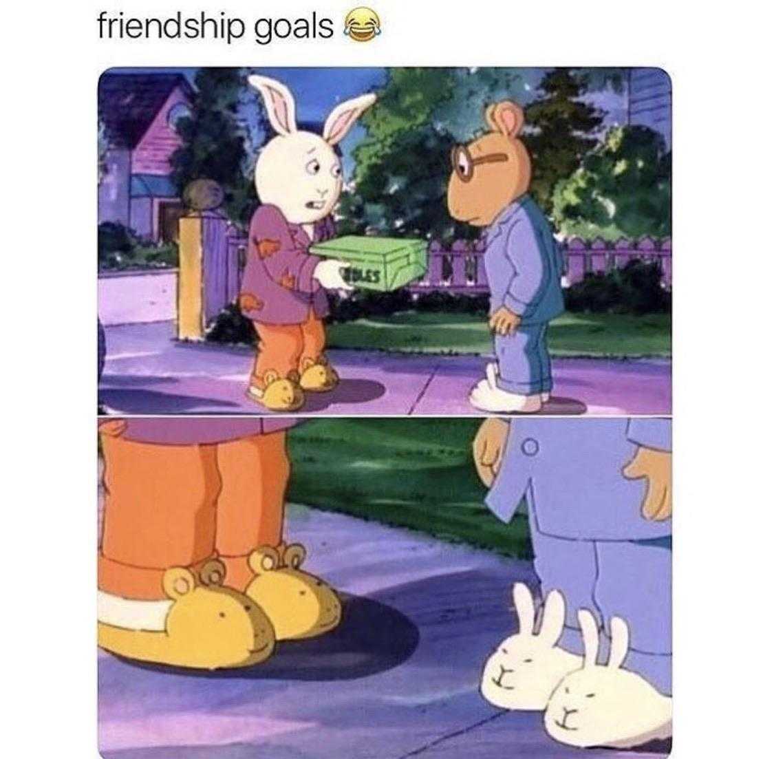 a cartoon picture of a rabbit and a bunny in a purple outfit