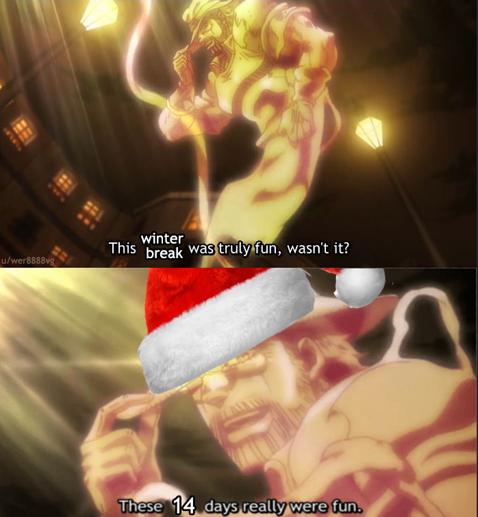 anime characters in santa hats with caption saying that they are not happy