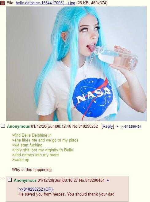 a close up of a person with blue hair drinking water