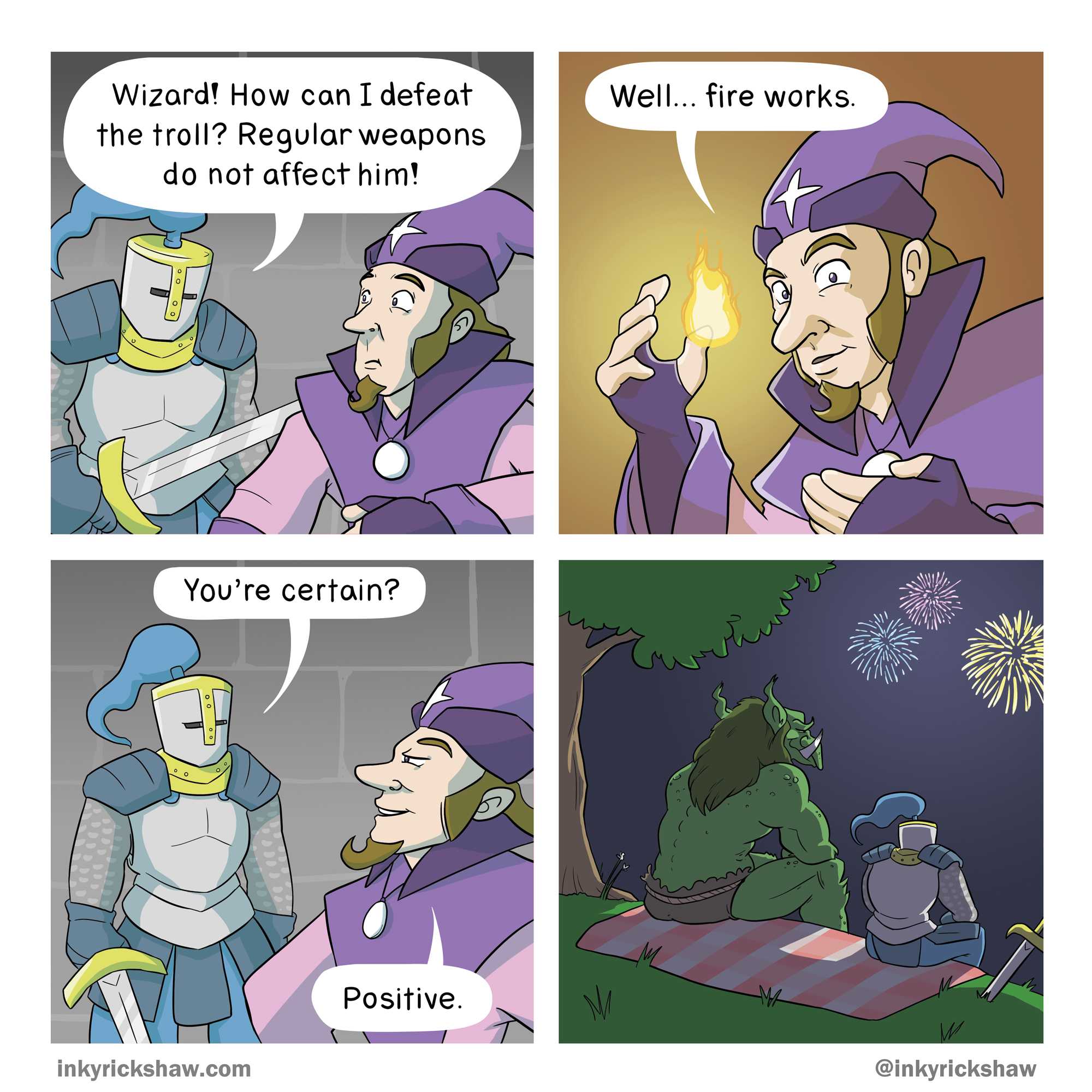 cartoon of a comic strip about a firework and a man