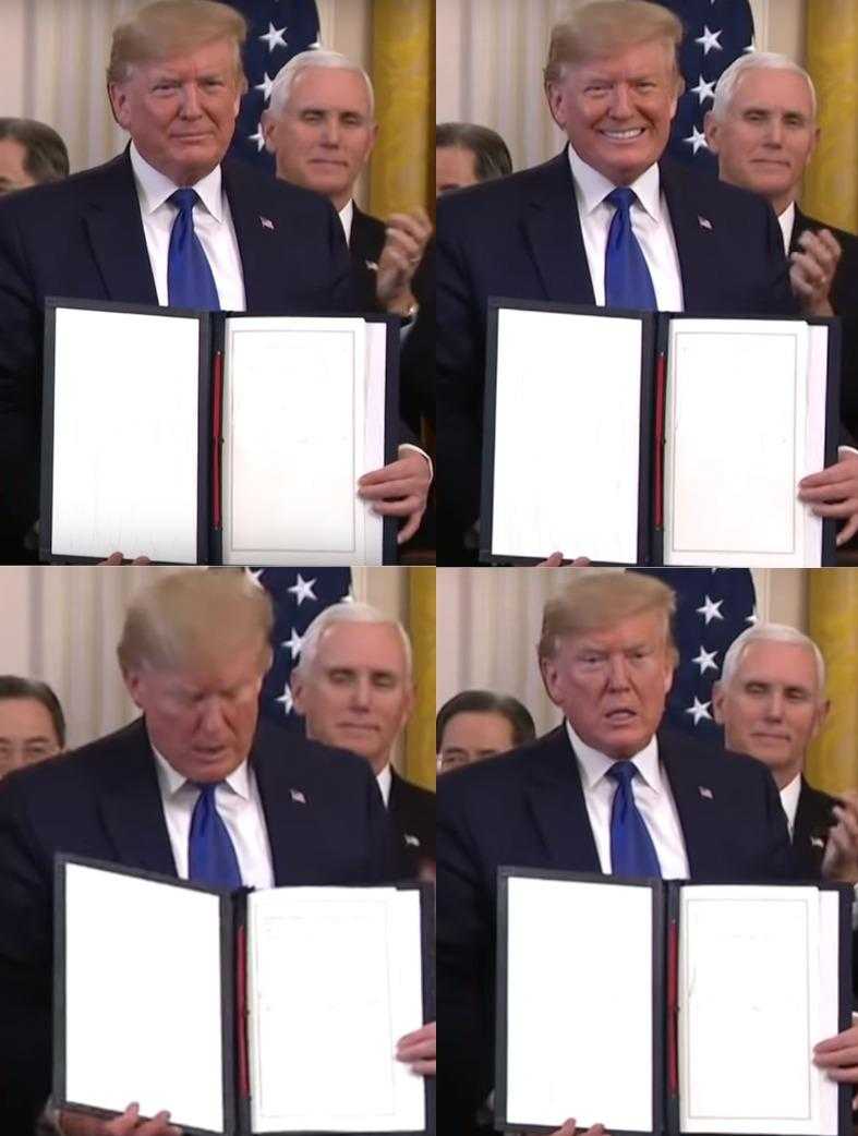 image of a collage of a president holding a white board