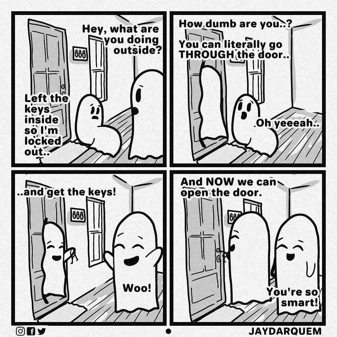 a cartoon of a comic strip with a picture of two ghosts