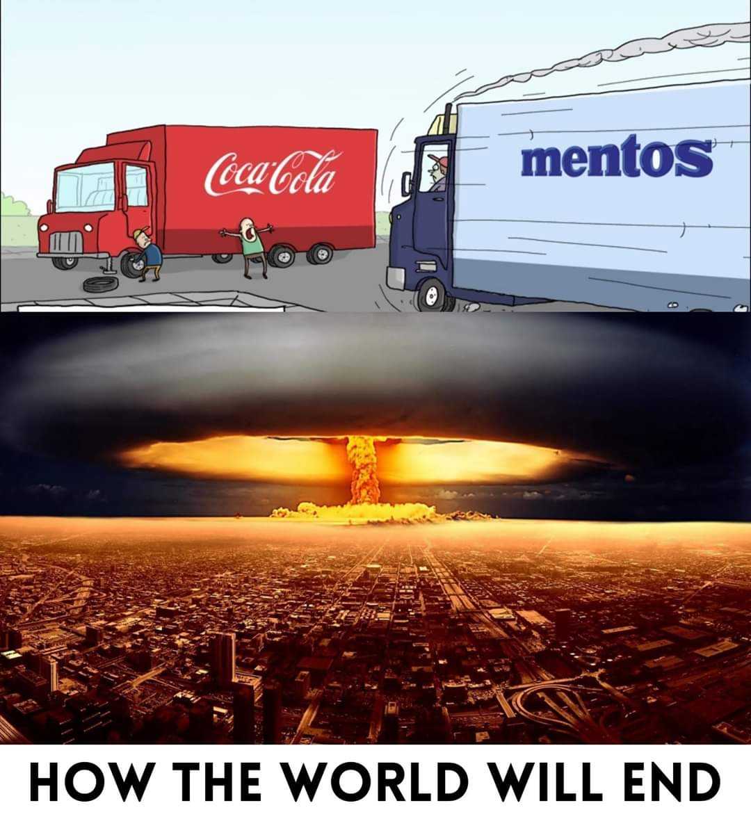 a cartoon of a truck driving past a large explosion of coke