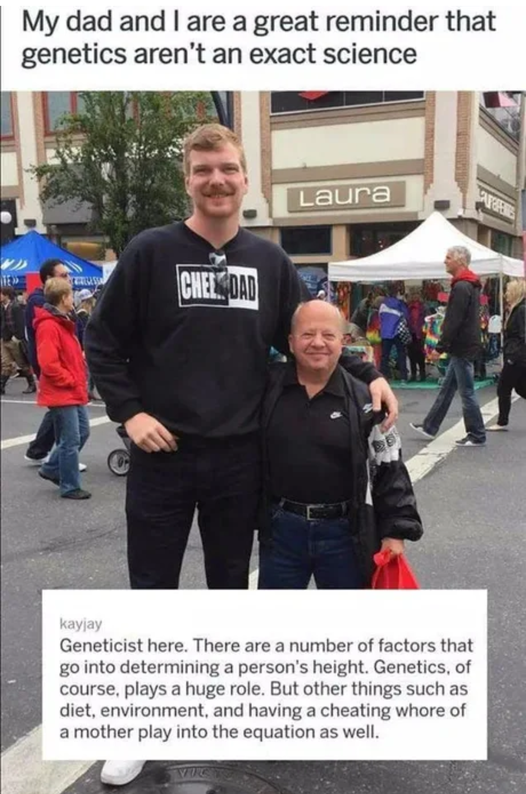 a couple of men standing next to each other on a street